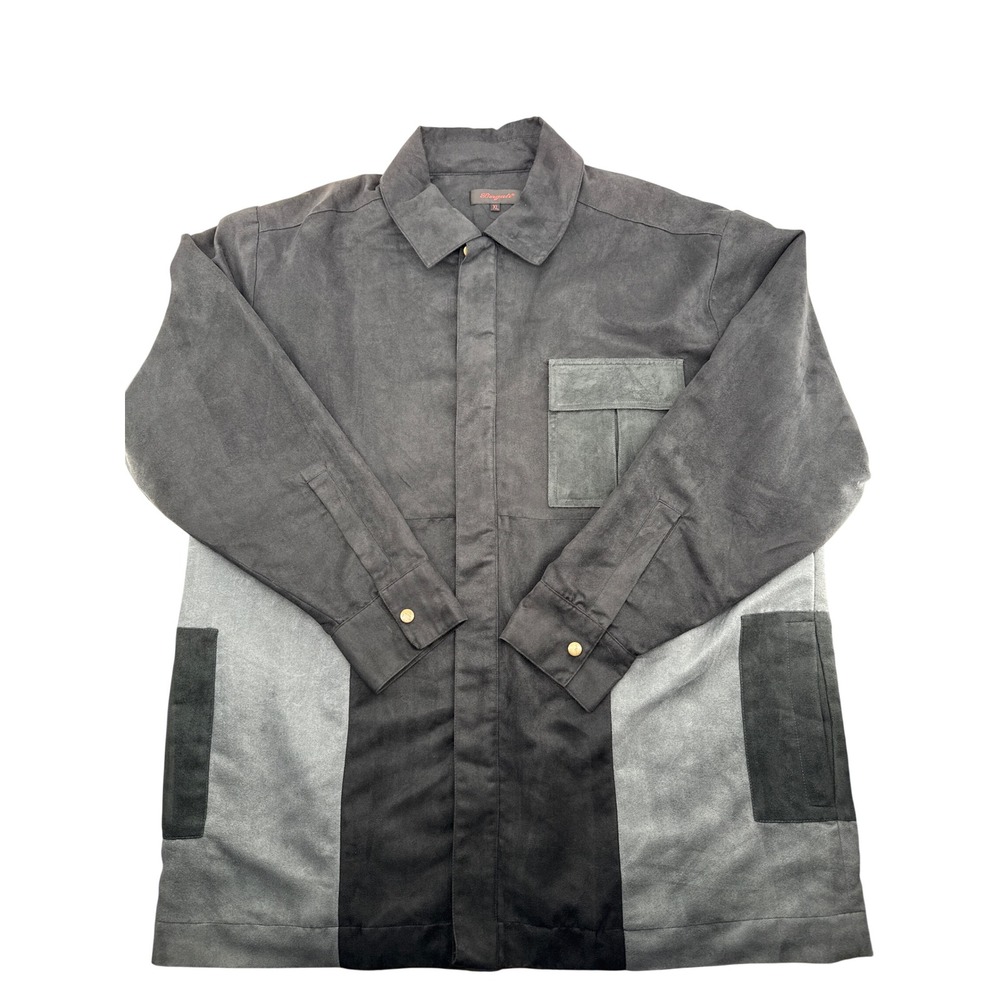 Bergati Mens XL Faux Suede Colorblock Jacket Grey Black Full Zip Utility Coat
